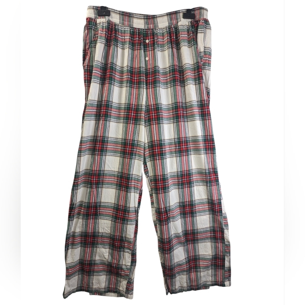 Aerie Plaid Wide Leg Lounge Pants With Side Pockets- Red, Black, White Size L